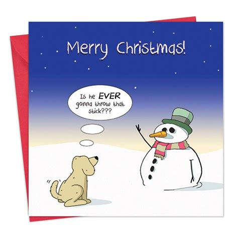 Merry Christmas Card With Dog And Snowman Funny Christmas Card Xmas