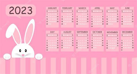 Premium Vector Calendar 2023 With Cute Bunnyplannerorganizer