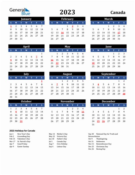 2023 Canada Calendar With Holidays