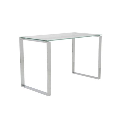 diego desk clear glass polished stainless steel silver by euro style