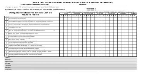 Check List De Revision De Montacargasxls Download Xls