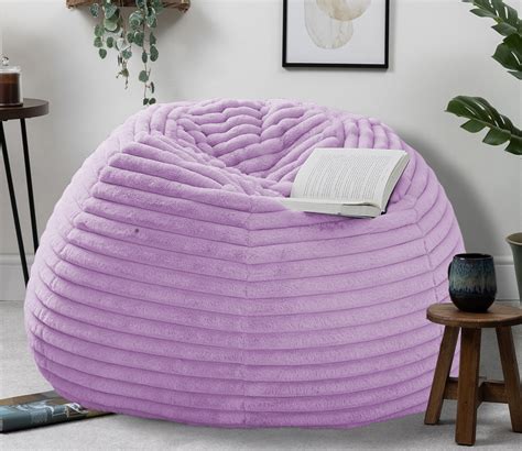 Buy Premium Striped Round Shape Fur Bean Bag Chairs Couch Sofa Purple Xxxl Online In India At