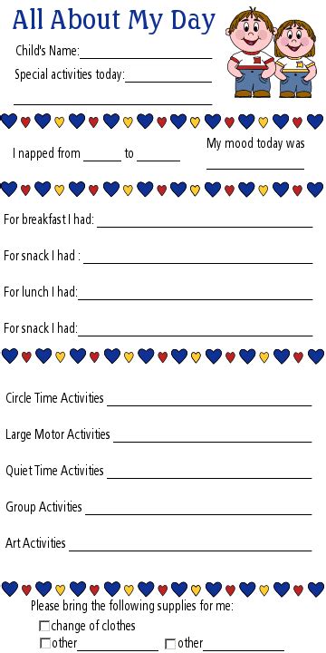 An All About My Day Activity Sheet With Hearts