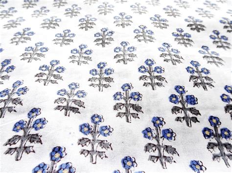 Small Floral Print Indian Cotton Fabric Blue And White Block Etsy