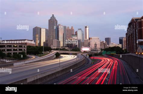 Atlanta Georgia Rush Hour Traffic Dusk Downtown City Skyline Stock