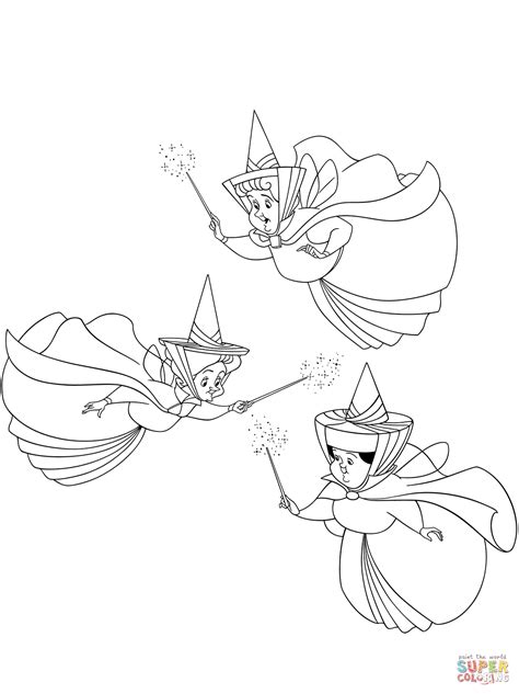 The Three Fairies From Sleeping Beauty Coloring Pages Coloring Pages