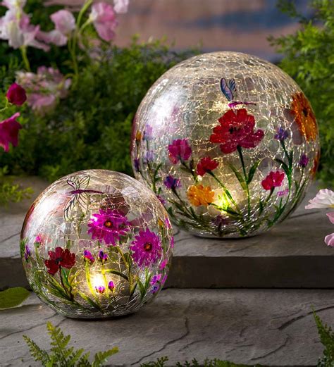 Dragonfly Crackle Glass Solar Lighted Garden Globes Set Of 2 Plowhearth
