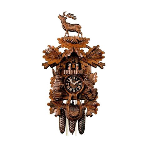 Carved 8 Day Hunting Style Musical Cuckoo Clock With Stag Rabbit Bir