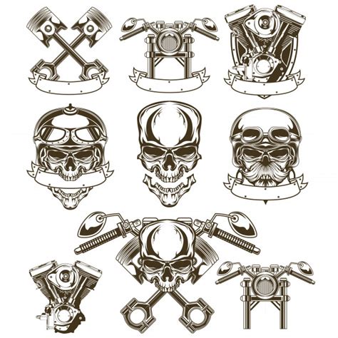 Motorcycle Skull Logo Set Vector Premium Download