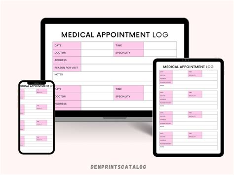Medical Appointment Log Printable Doctors Visit Appointment Log
