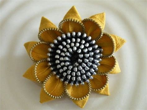 Sunflower Vintage Zipper Flower Brooch Or Hair Clip By Re Zip Etsy
