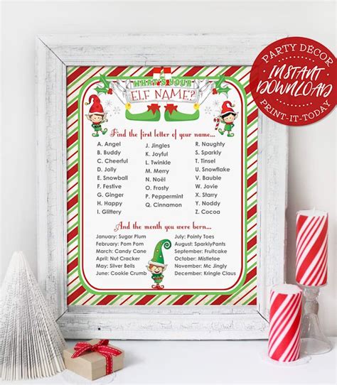 Elf Name Poster Instant Download Whats Your Elf Etsy Whats Your