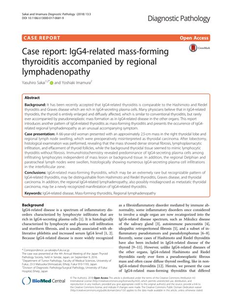 Pdf Case Report Igg4 Related Mass Forming Thyroiditis Accompanied By