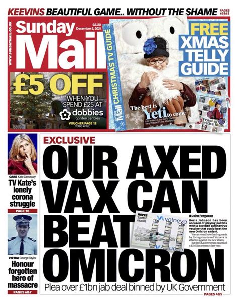 Sunday Mail Front Page 5th Of December 2021 Tomorrows Papers Today
