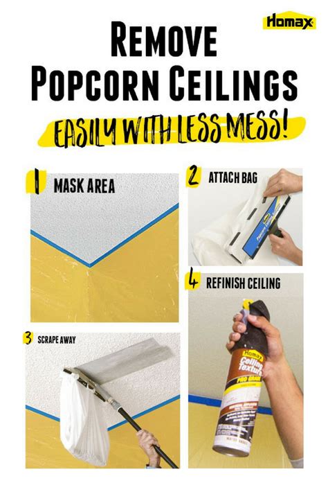 Applying textured ceiling spray (popcorn ceiling spray) to the garage ceiling. Easily Remove Popcorn Ceiling | The Homax Popcorn Ceiling ...