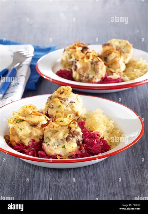 Liver Dumplings And Sauerkraut Stock Photo Alamy