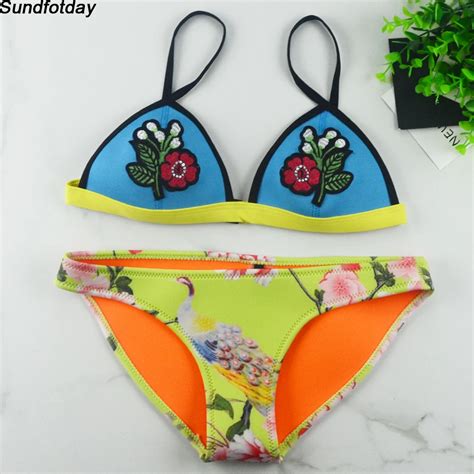 Embroidery Bikini Newest Neoprene Swimwear Women Push Up Swimsuit