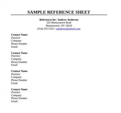 10 Reference Sheet Templates Free Printable Word Excel And Pdf