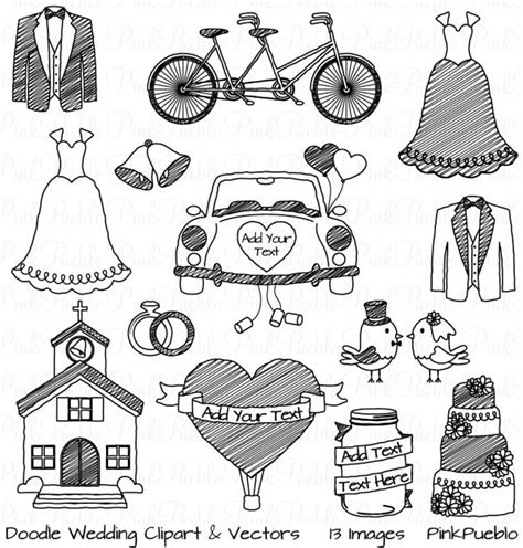 Doodle Wedding Clipart Clip Art Hand Drawn Sketched Wedding Etsy