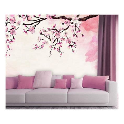 Wall26 Large Wall Mural Watercolor Style Ink Painting Pink Cherry Blossom Self Adhesive