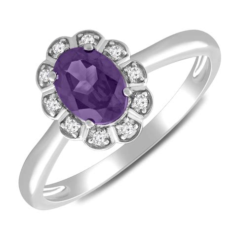 Ring With Amethyst And Diamond In 10ct White Gold