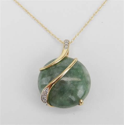 Diamond And Jade Pendant Necklace K Yellow Gold Chain Healing Gemstone