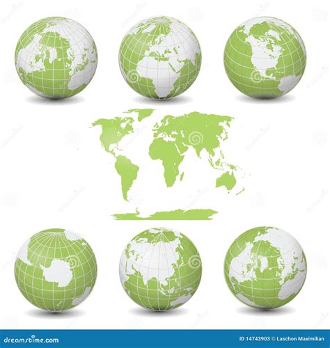 Earth Green Globes Collection With World Map Stock Illustration