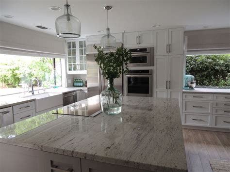 River white granite with white cabinets. River White Granite Countertops - Transitional - kitchen ...