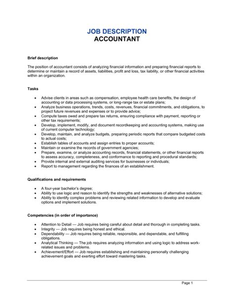 Accountant Job Description Template Word And Pdf By