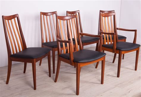Set Of 6 Mid Century Teak And Leather Dining Chairs By L Dandy For G