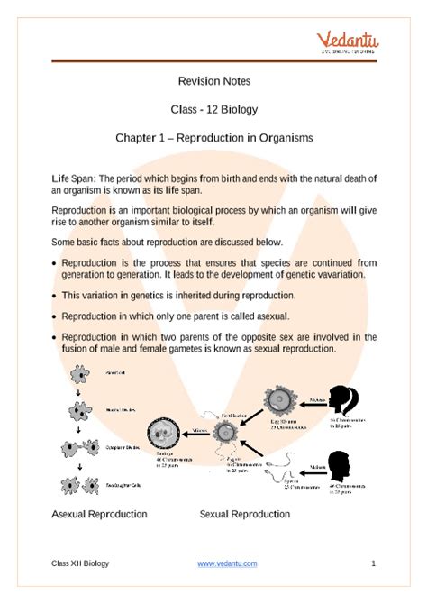 Reproduction In Organism Class 12 Notes Cbse Biology Chapter 1 Pdf