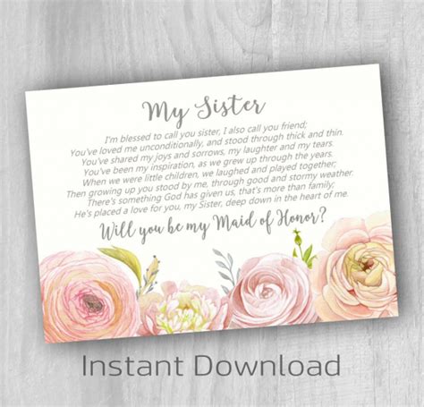 Sister Bridesmaid Card Will You Be My Bridesmaid Proposal Country
