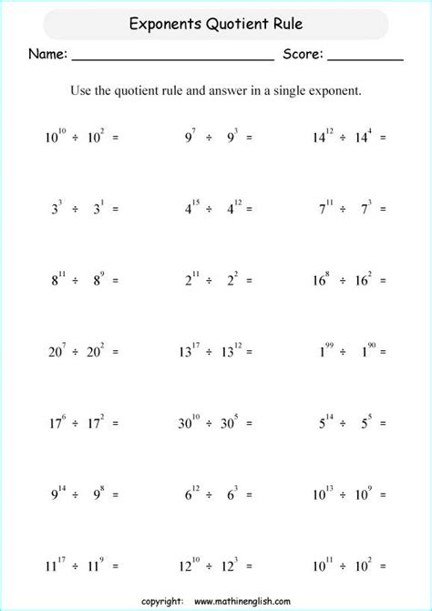 Rules Of Exponents Worksheet With Answers