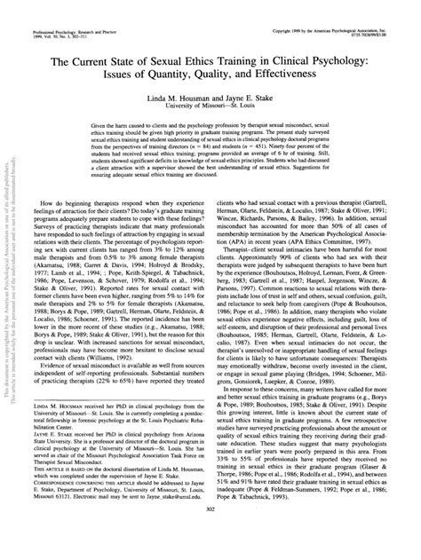 The Current State Of Sexual Ethics Training In Clinical Psychology Issues Of Quantity Quality