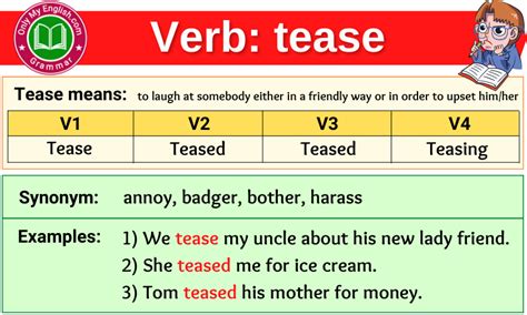Tease Verb Forms Past Tense Past Participle And V1v2v3