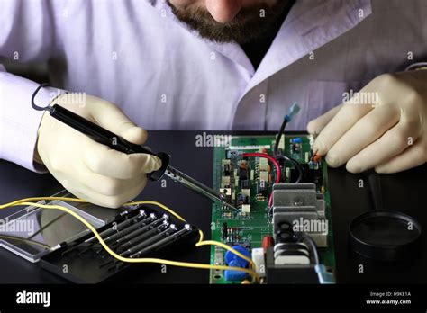 Chip Soldering Man Hands Stock Photo Alamy