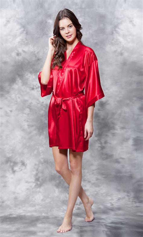 Premium Bathrobes Satin Robes Satin Kimono Red Short Robe