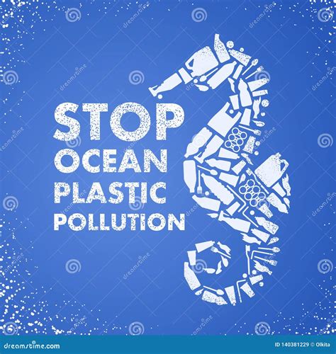Stop Ocean Plastic Pollution Concept Cartoon Vector