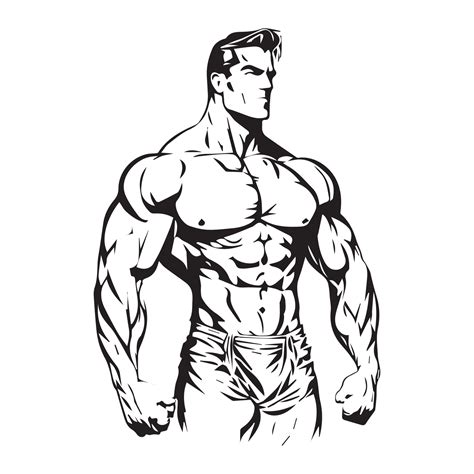 Bodybuilder Muscle Man Black Outline Vector Illustration 19136561