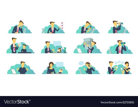 Office Set Of Situations Everyday Tasks At Work Vector Image