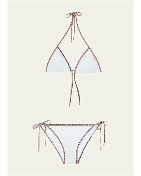 Burberry Check Trimmed Two Piece Bikini Set In White Lyst