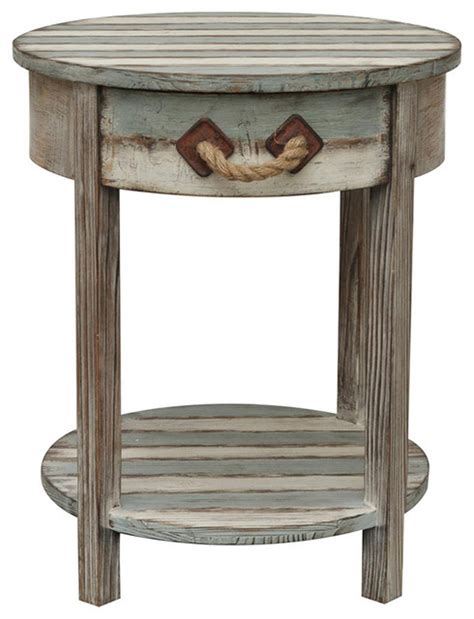 Nantucket 1 Drawer Weathered Wood Accent Table Beach Style Side