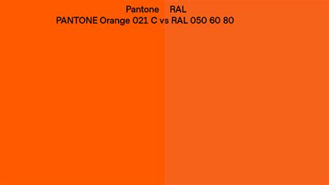Pantone Orange 021 C Vs Ral Ral 050 60 80 Side By Side Comparison