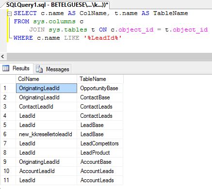 SQL SERVER Query To Find Column From All Tables Of Database Asp