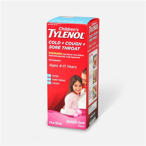 Childrens Tylenol Cold Cough Sore Throat Bubblegum Flavor 4 Fl Oz