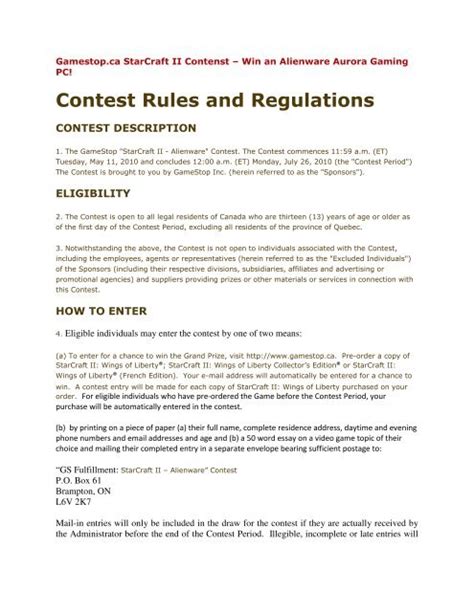 Contest Rules And Regulations Eb Games