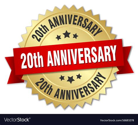 20th Anniversary Round Isolated Gold Badge Vector Image