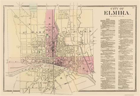 Historic City Maps Elmira New York Ny By Frederick W Beers 1869