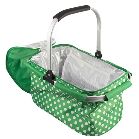 Insulated Shopping Picnic Basket Cooler Handles Reusable Foldable Tote