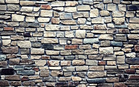 Download Wallpapers Decorative Stone Wall 4k Gray Brickwall Macro